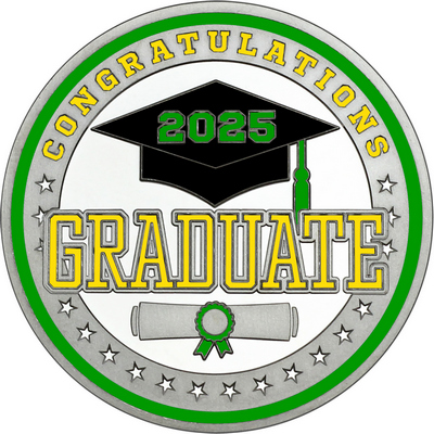 Yellow "Congratulations Graduate" with Green 2025, Rim, Tassel & Ribbon